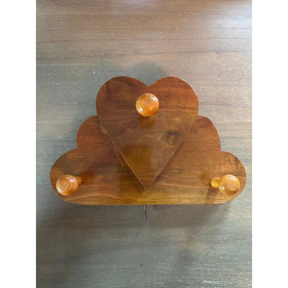 Vintage Wood Heart Three Peg Rack Cottagecore Decor